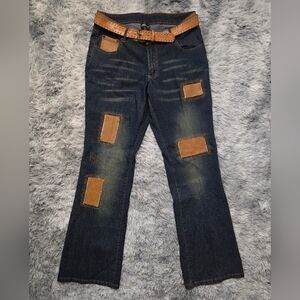 Vintage Y2K FUBU Leather Patchwork Blue Jeans With Belt 9/10